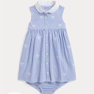 🩵RL NWT🩵 Precious Baby Girl Blue/White Embroidered Tennis Dress&Bloomer. S12m.